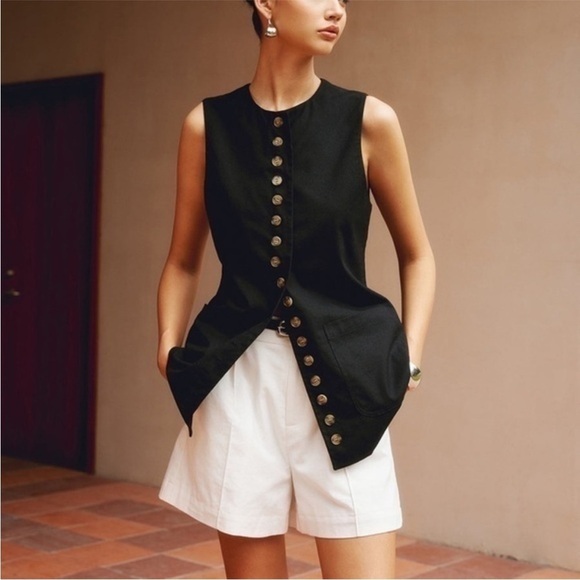 REVOLVE Tops - REVOLVE Black Button-Down Sleeveless Top